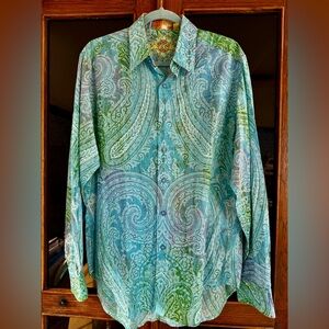 Robert Graham Paisley Patterned Green and Blue Men's Shirt